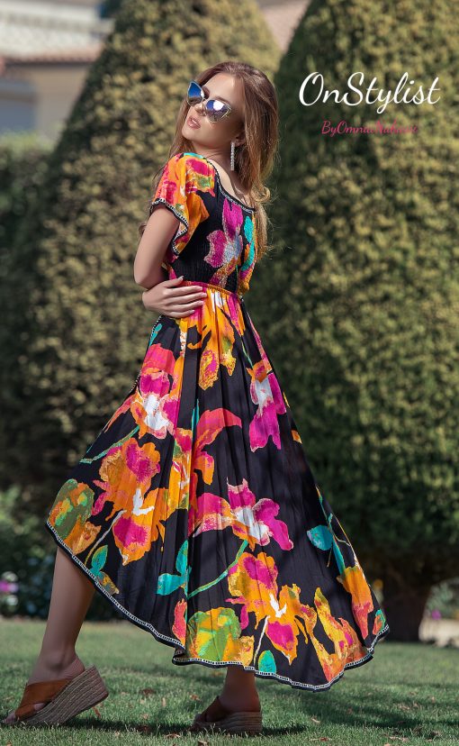 Off Shoulder Orange Floral  Dress - Image 3