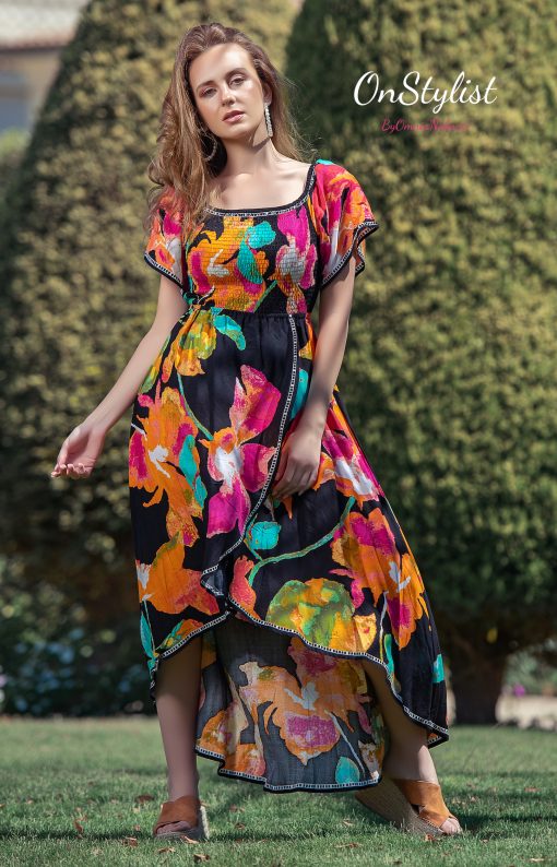 Off Shoulder Orange Floral  Dress - Image 2