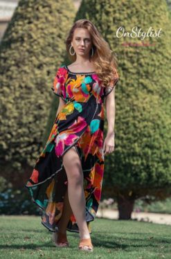 Off Shoulder Orange Floral  Dress