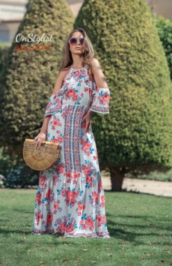 White Cut-Out Shoulder Maxi Dress