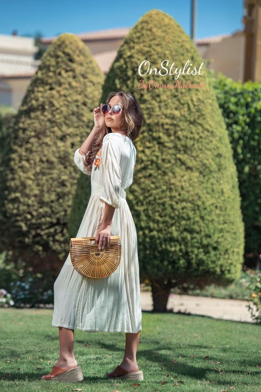 Embroidery Midi Off-White Dress - Image 7