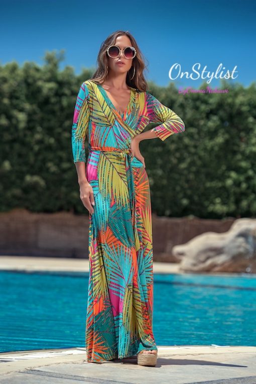 Leaves Maxi Sleeves Dress