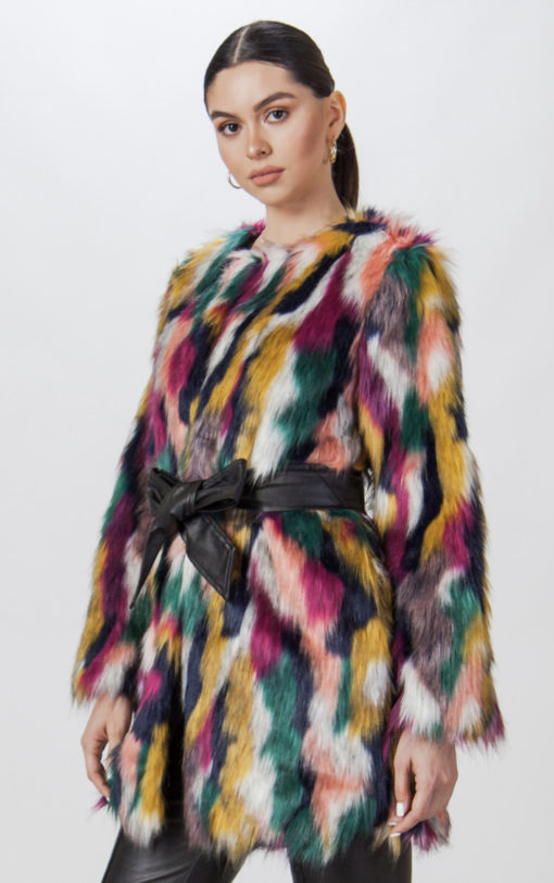 Belted Parrot  Fur Jacket - Image 7