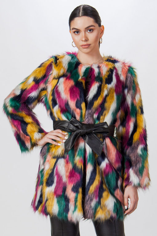 Belted Parrot  Fur Jacket - Image 2