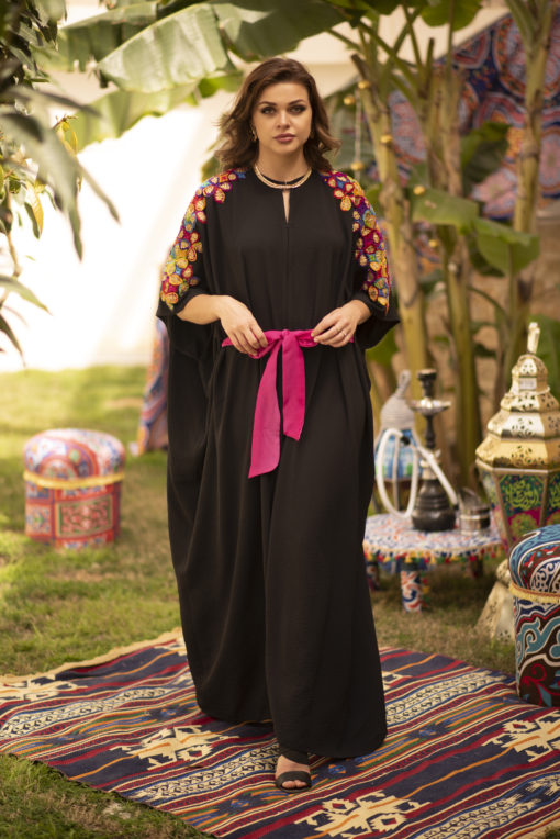 Embriodery Black Belted Kaftan - Image 5