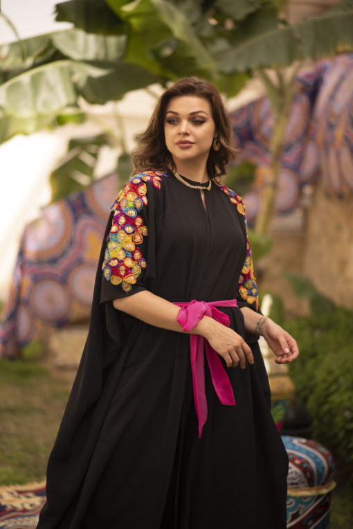Embriodery Black Belted Kaftan