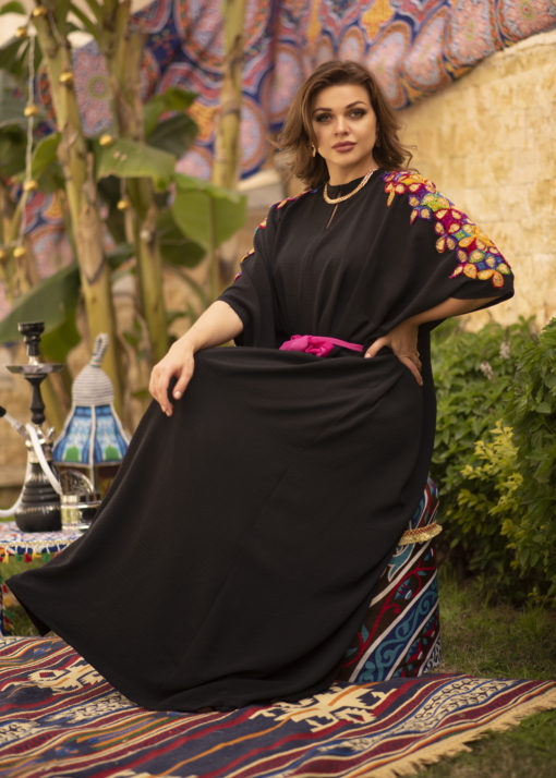 Embriodery Black Belted Kaftan - Image 3