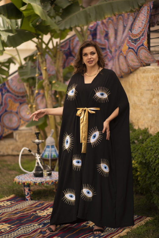 Evil Eye Embroidered Black Kaftan - Image 5