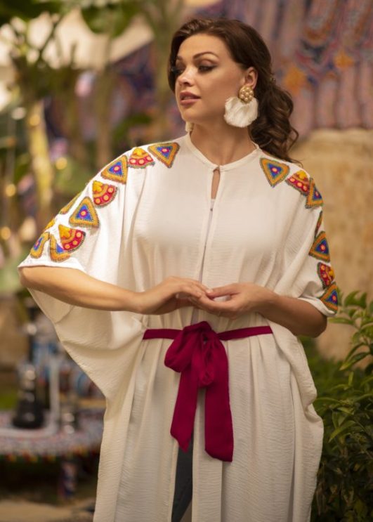 White Shoulder Embriodery Kaftan