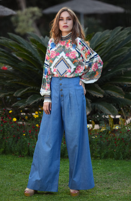 Floral Smoked High Neck Top - Image 2
