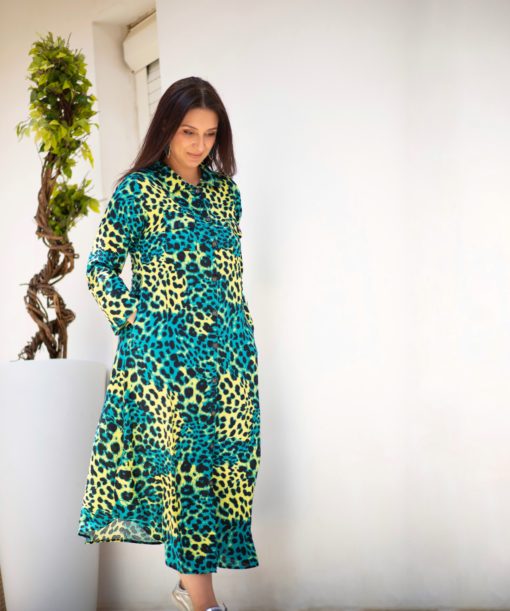 Multi Green  Leo Print Dress
