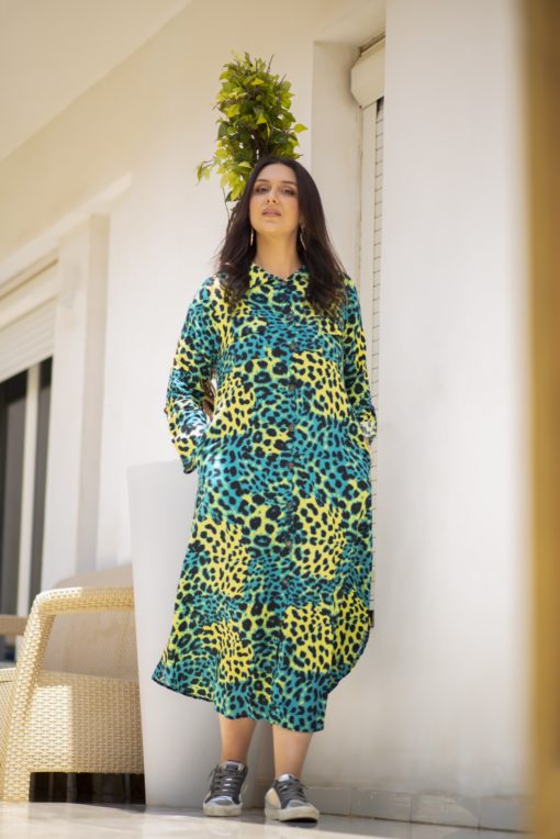 Multi Green  Leo Print Dress - Image 2