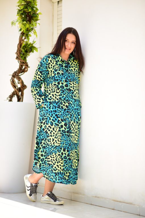 Multi Green  Leo Print Dress - Image 4