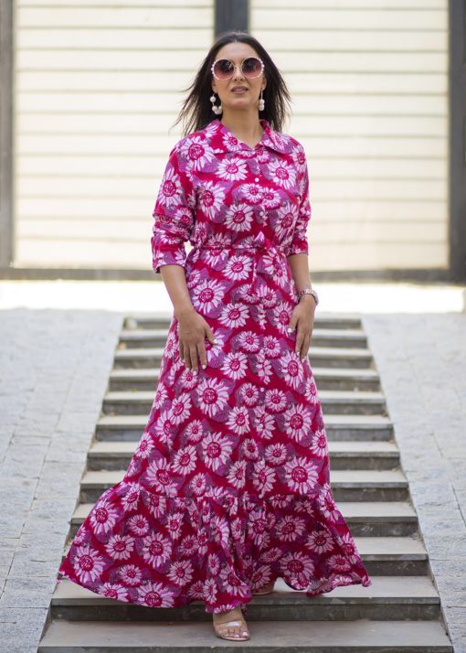 Fuchia Floral Maxi Sleeves Dress - Image 3