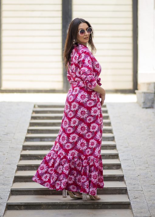 Fuchia Floral Maxi Sleeves Dress - Image 4