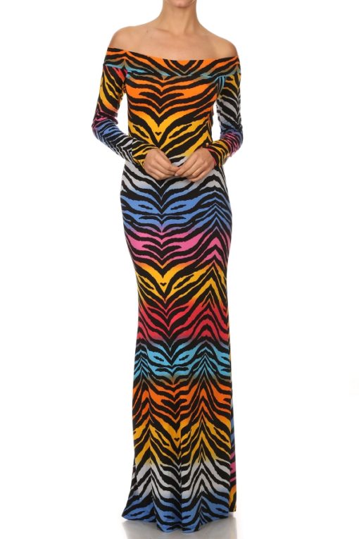Multi Color Zebra Maxi Sleeves Dress - Image 7