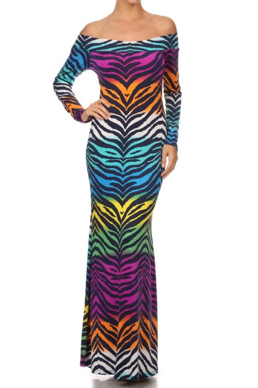 Multi Color Zebra Maxi Sleeves Dress - Image 6