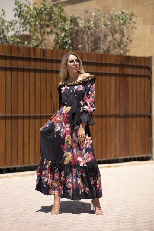 Black Floral Chiffon Maxi Dress - Image 5