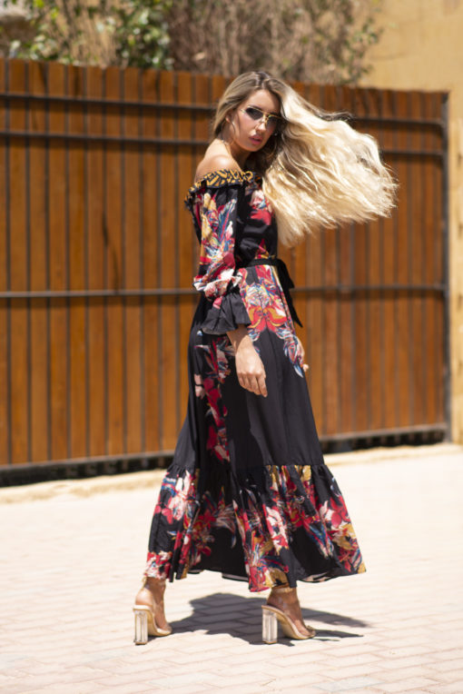 Black Floral Chiffon Maxi Dress - Image 4