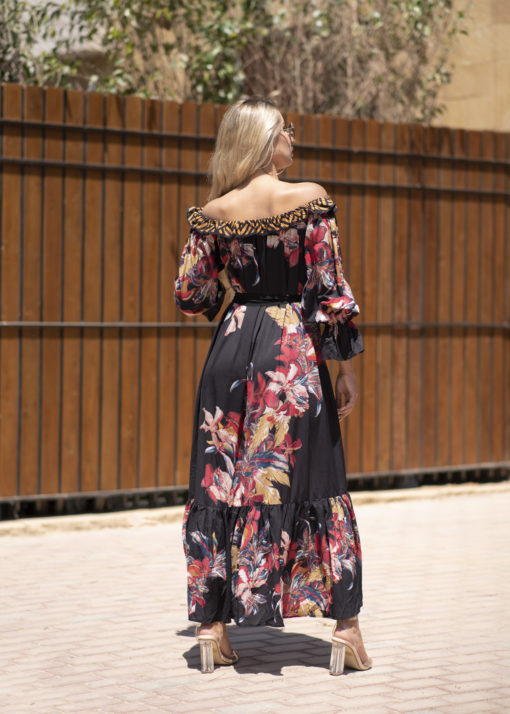 Black Floral Chiffon Maxi Dress - Image 3