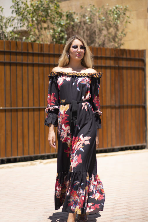 Black Floral Chiffon Maxi Dress - Image 2