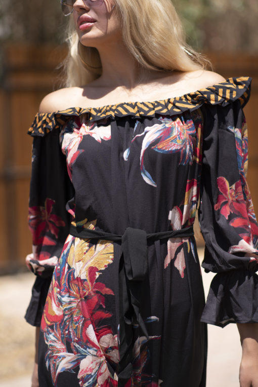 Black Floral Chiffon Maxi Dress - Image 6