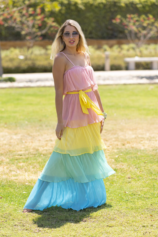 Pastel Colors Tiered Maxi Dress