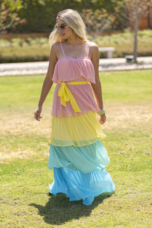 Pastel Colors Tiered Maxi Dress - Image 3