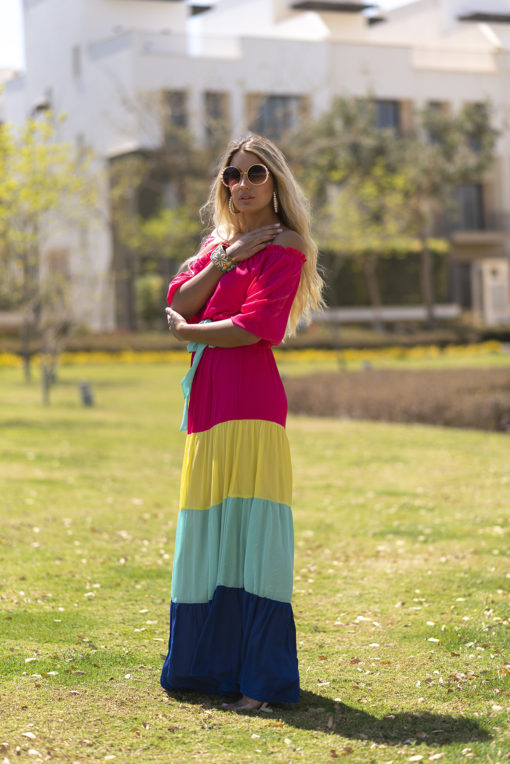Belted Color Blocks Maxi Dress - Image 2