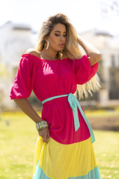 Belted Color Blocks Maxi Dress