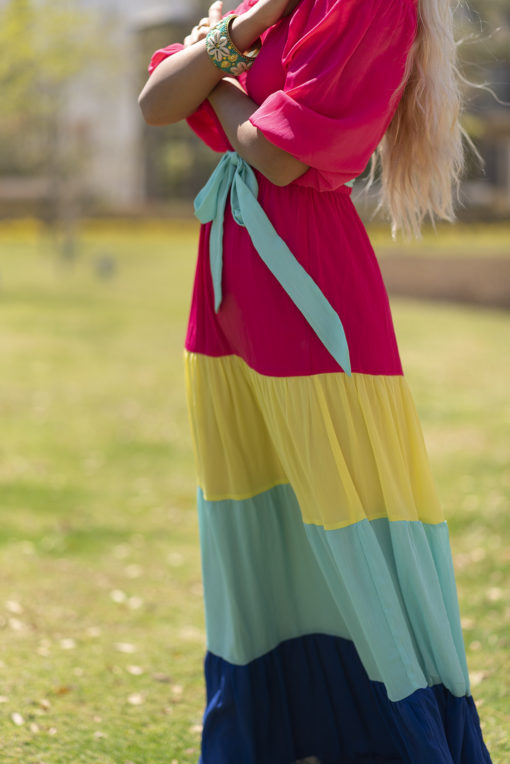 Belted Color Blocks Maxi Dress - Image 7