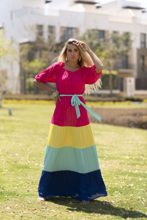 Belted Color Blocks Maxi Dress - Image 3