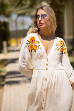 Embroidery Midi Off-White Dress