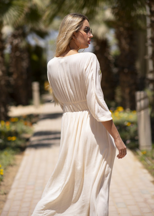 Embroidery Midi Off-White Dress - Image 4