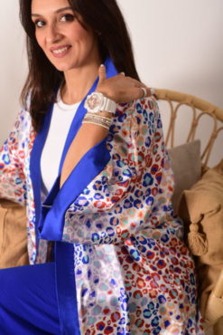Colorful Leo Print Silk Kimono