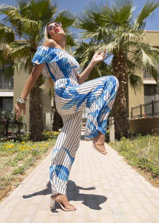 Blue Leaves Ruffle  Jumpsuit