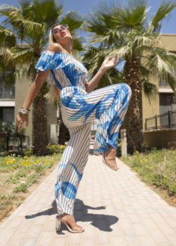 Blue Leaves Ruffle  Jumpsuit