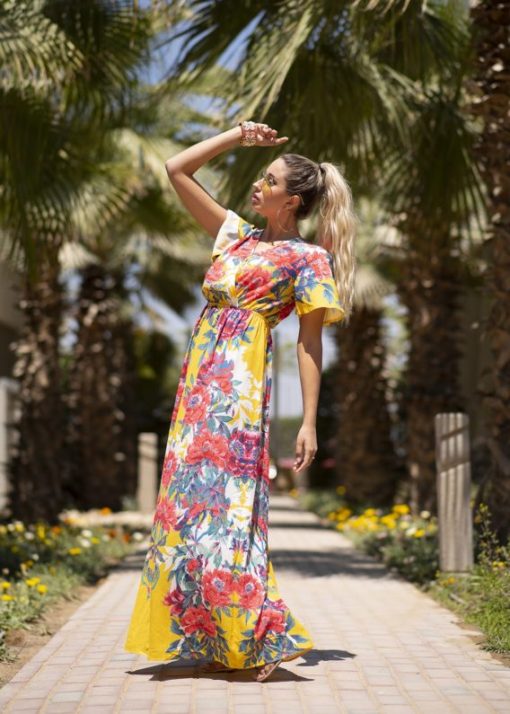 Yellow Floral American Maxi Dress - Image 4