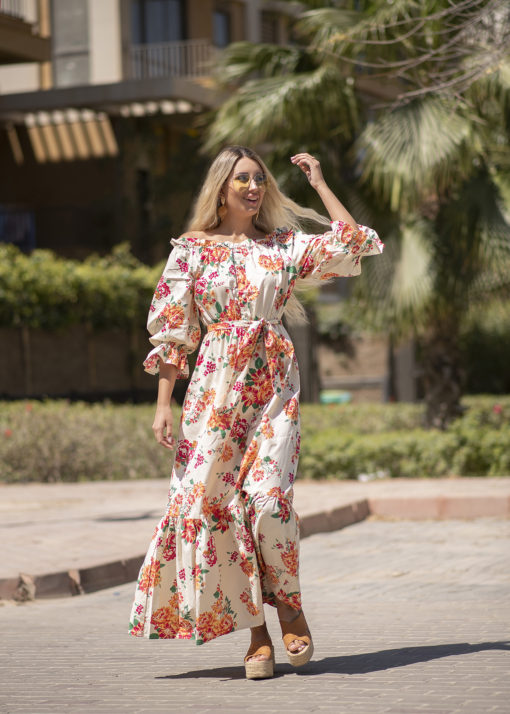 Orange Flower  American Maxi Dress