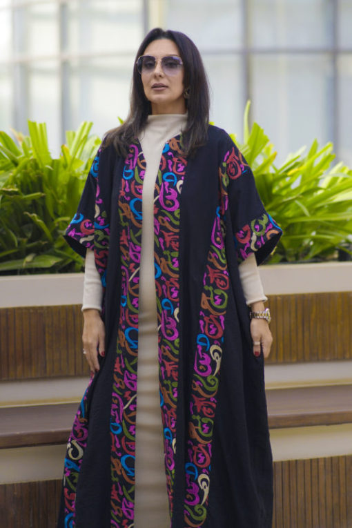 Black Colors Arabic Letters Kaftan