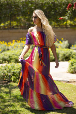 American Multi Purple Ruffles Maxi dress