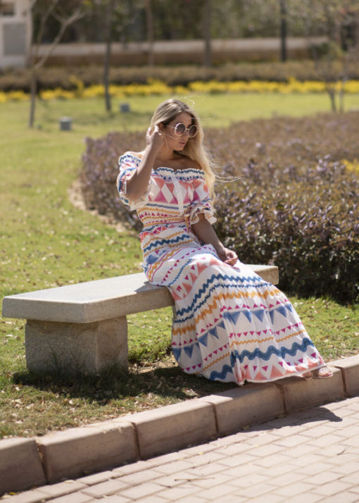 American Zigzag Print Sleeves Maxi Dress - Image 4