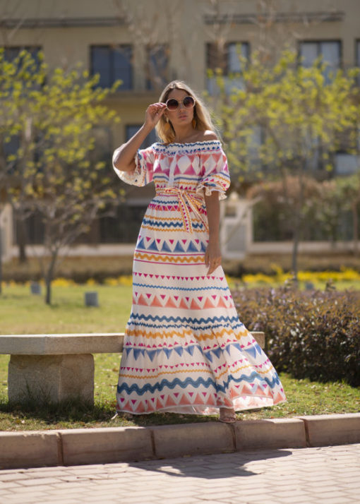 American Zigzag Print Sleeves Maxi Dress - Image 5