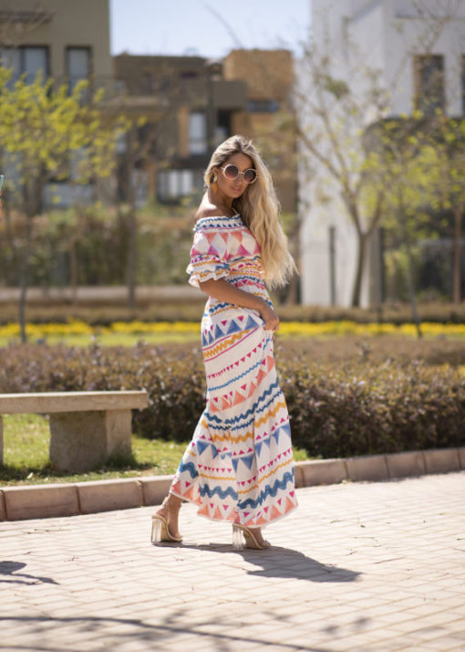 American Zigzag Print Sleeves Maxi Dress - Image 3