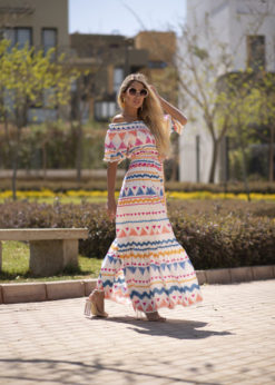 American Zigzag Print Sleeves Maxi Dress