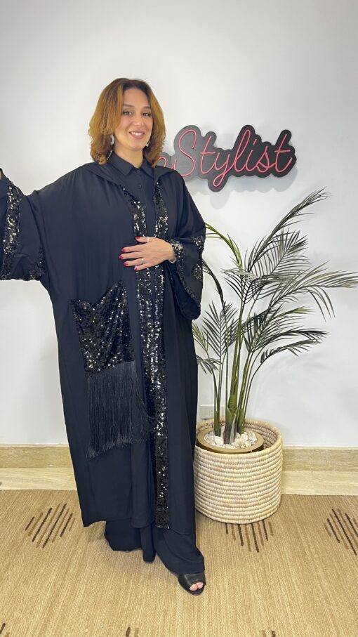 Black kaftan with Sequins Details - Image 2