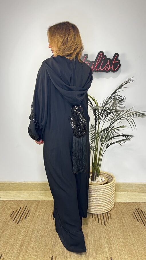 Black kaftan with Sequins Details - Image 3