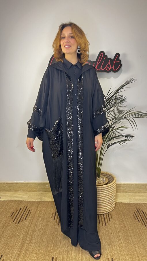 Black kaftan with Sequins Details